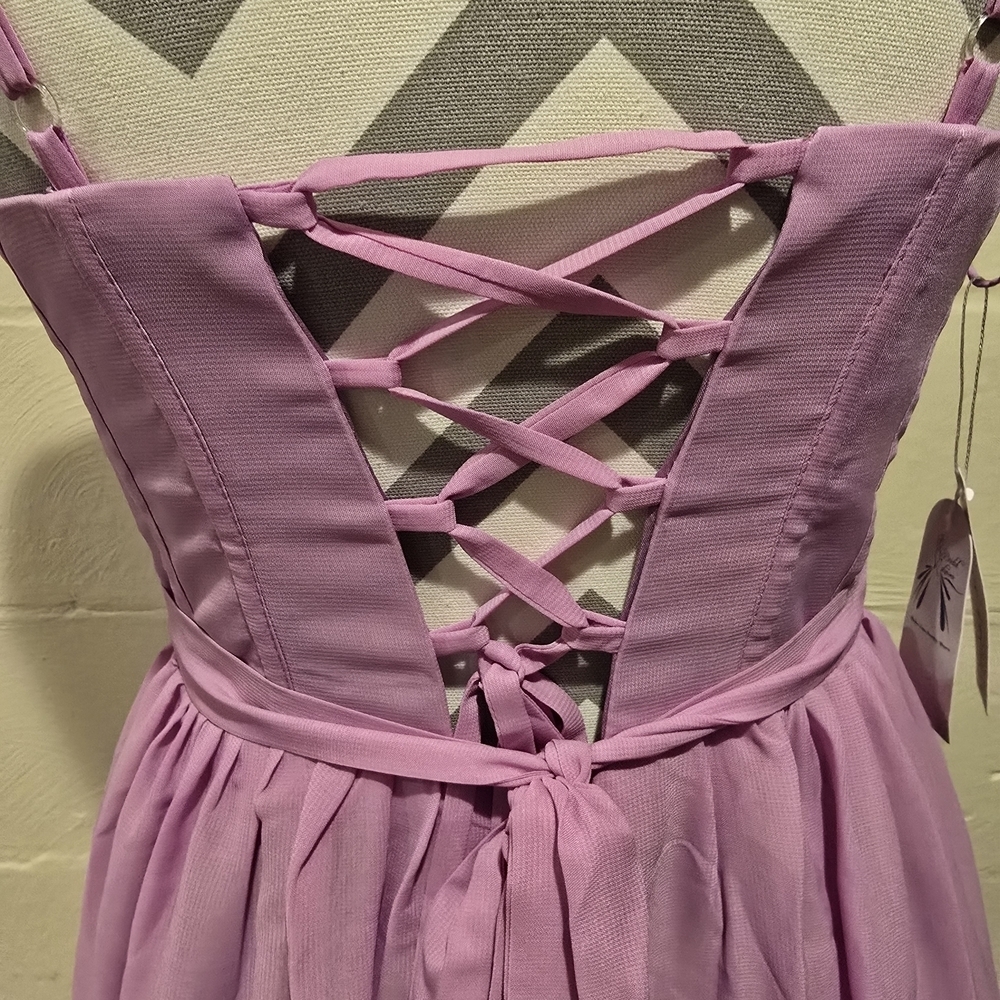 Bridal Shower Wedding Dress Aline V-neck Maxi Corset Ruffle Straps Size 8 Mauve - Picture 7 of 16